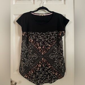 Rewind Black Floral ShortSleeve Women's Blouse Large